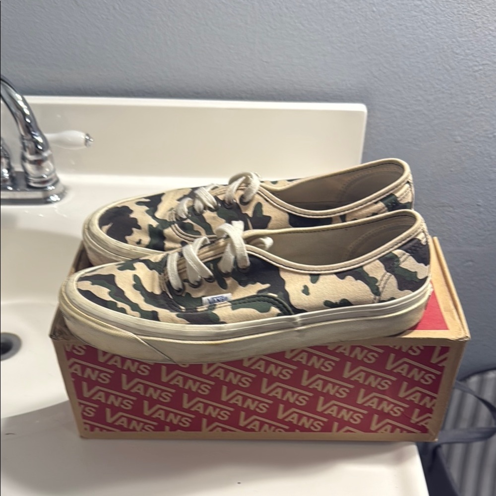 Vans Green and Tan Camouflage Sneakers